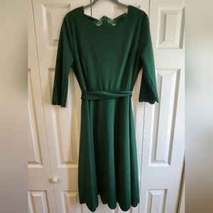 Shein Green Scalloped 3/4 Sleeves Midi Dress